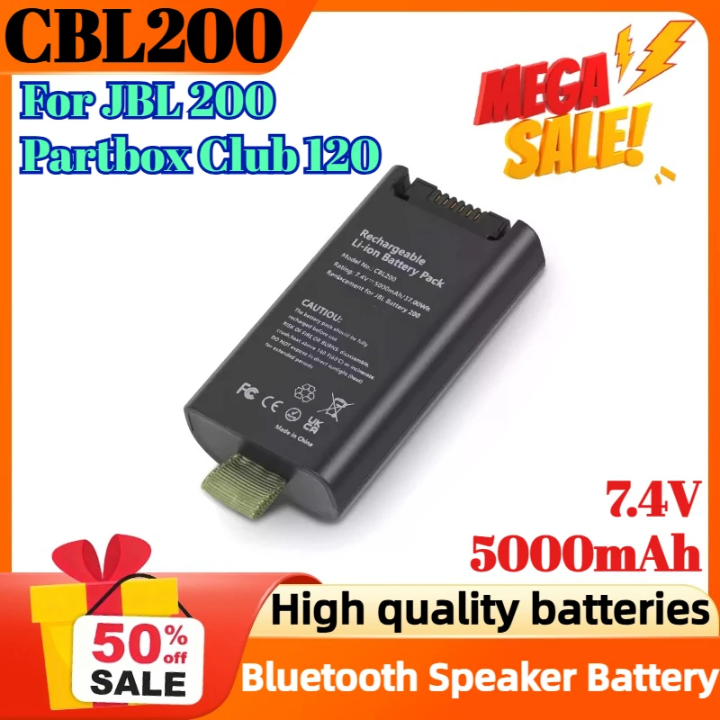 

CBL200 7.4V 5000mAh Replacement Battery for JBL 200 Partbox Club 120 Bluetooth Speaker Battery