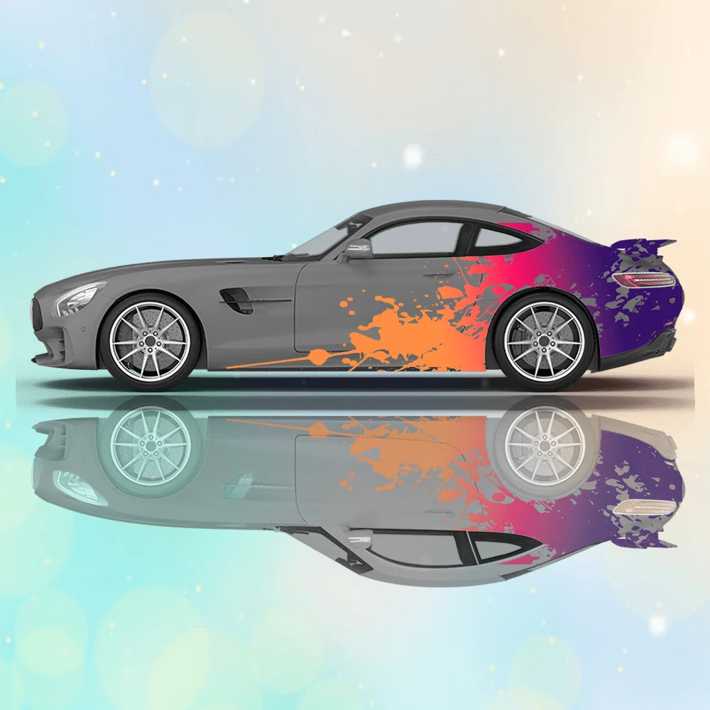 2pcs Gradient color splash Car Side Wraps, Self-Adhesive PVC Waterproof & Scratch-Resistant Stickers, Car Accessory Gift