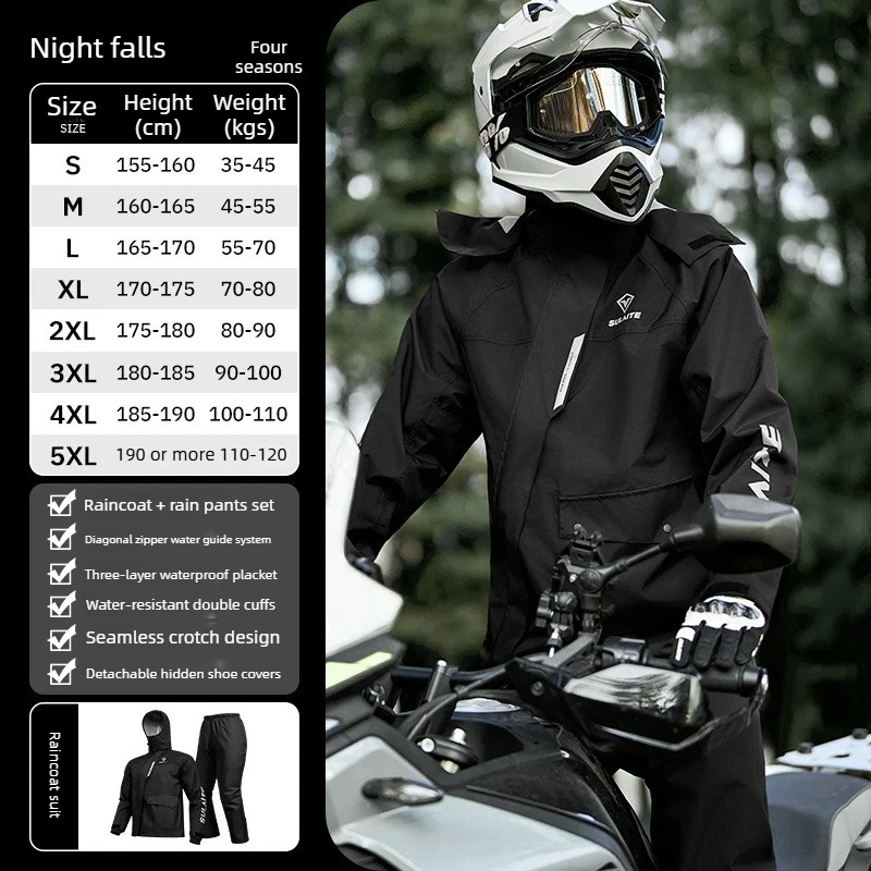 

Premium Waterproof Motorcycle Rain Suit All-Weather Protective with Reflective Detail Comfortable Hooded Design for Adult Rider