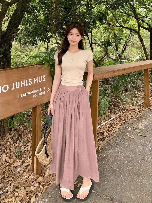 

Salt Series Trendy Set Women's Summer Ice Design Slim Fit Short T-shirt High Waist Wide Leg Pants Two-Piece Set Small Size