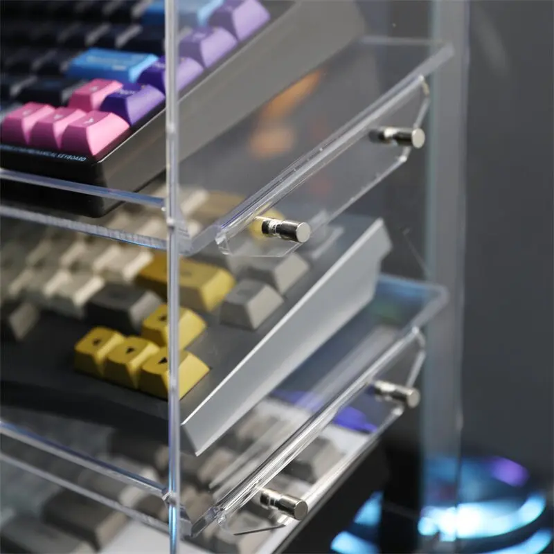 Acrylic Mechanical Keyboard Display Stand Stackable Drawer Storage Box Clear Multi-Layer Thick Organizer for Desk Shelf