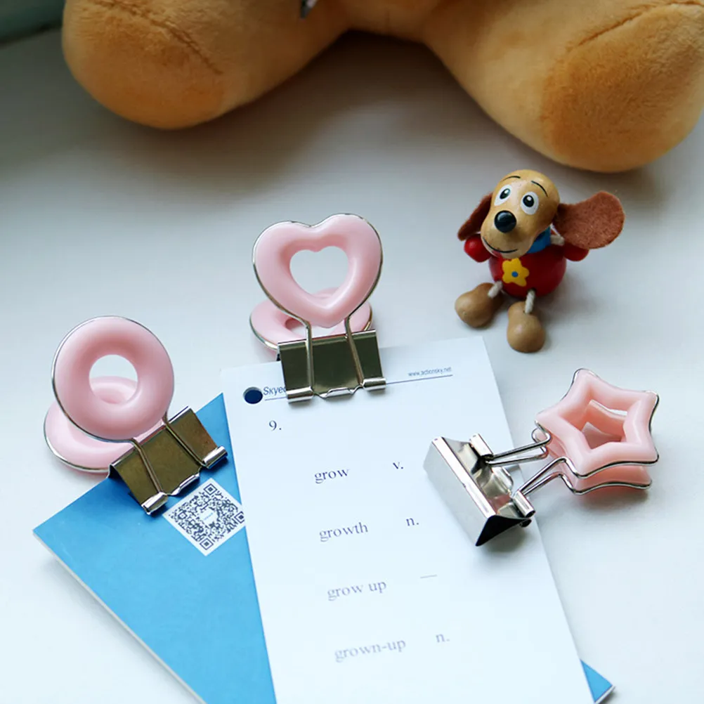 

3Pcs Metal Hand Account Clips Heart Star Design Document Organizer Eco-Friendly Office Desk Decor Pink Document Clips