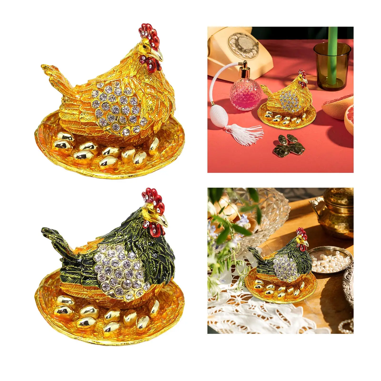

Hen Hatching Eggs Jewelry Box Jewelry Organizer Metal Animal Statue Collectible Trinket Box Treasure Box for Decor Desktop