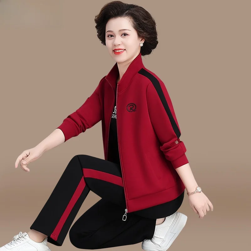 

Casual Sportswear Set for Women Spring Autumn 2024 New Sle Mom Coat Faionable plus Size Top Loose Fit Zipper Long Pants