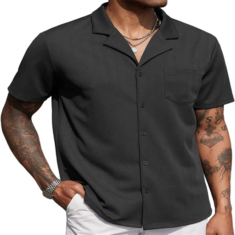 Men's casual fashion wrinkle-free untucked Cuban shirt business casual button-down shirt short sleeve shirt