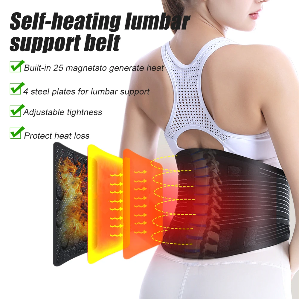 New Thermal Magnetic Therapy Lumbar Support Belt Lower Back Brace for Men and Women, Self-Heating Waist Strap with Gauss Magnets