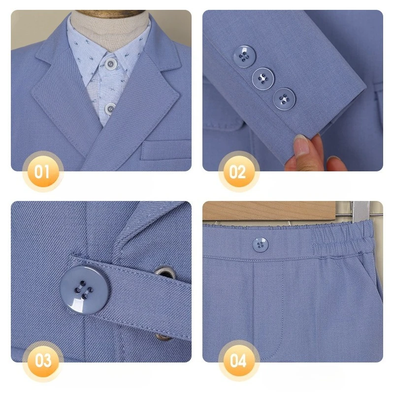 Boys Wedding Party Suit Spring Fall Blue Casual Teen Kids Piano Recital Host Performance Tuxedo Boy Dinner  Blazer Outfit Set