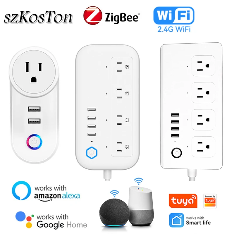 

Tuya Smart Home Zigbee3.0 Power Strip with USB Port US Standard Wifi Smart Plug Socket Voice Control Works with Alexa Google