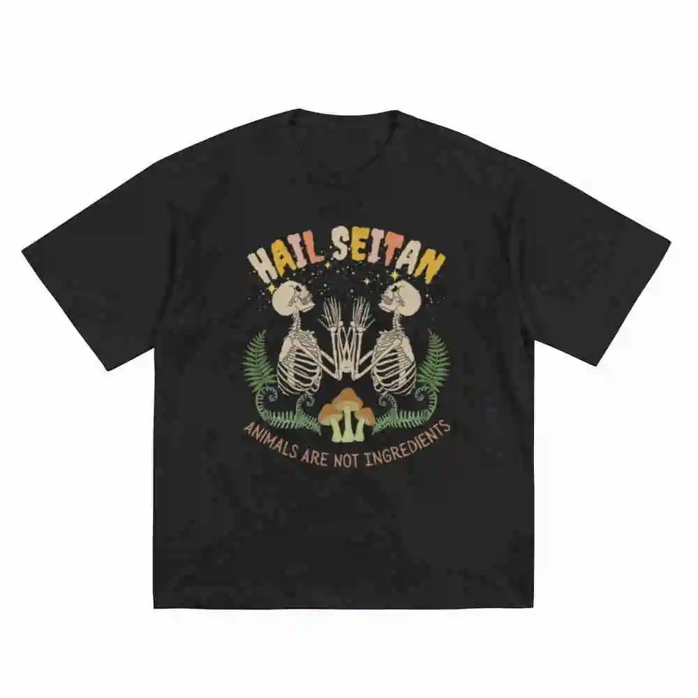 Hail Seitan Vegan Skeleton Short Sleeve Tee 100% Cotton T-Shirt