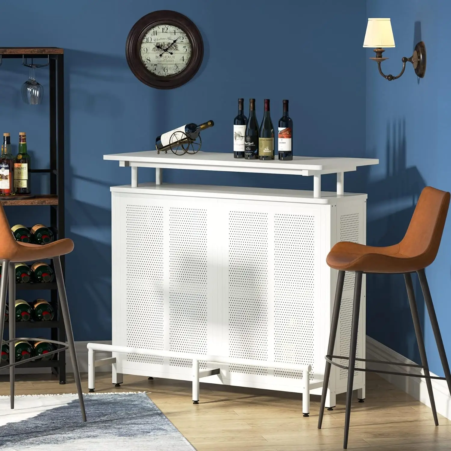 3 Tier Liquor Bar Table with Stemware Racks and Wine Storage Shelves, Wine Bar Cabinet Mini Bar for Home Kitchen Pub