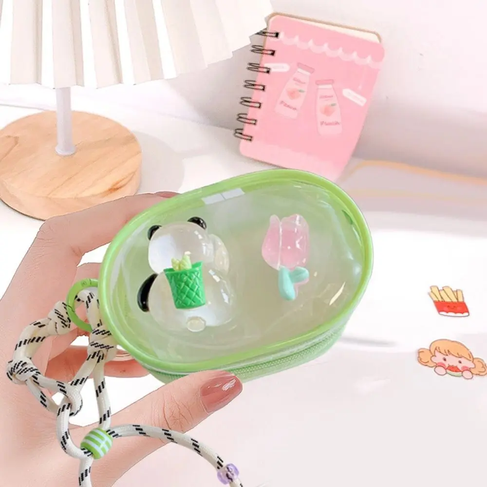 Cute Multifunctional Data Cable Storage Box Panda PVC Zero Wallet Transparent Doll Display Bag