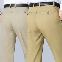 Mens 100% Cotton Summer Thin Autumn Thick Trousers Fashion Brand Cargo Pants Smart Casual Solid Khaki Black Suit Pant GOZBKF