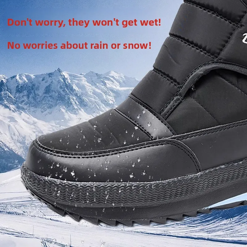 Men's Winter Thickened Cotton Snow Boots Anti-Slip Fleece Lined High Top Boots Casual Style Mid-Calf Snow Boots for Elderly