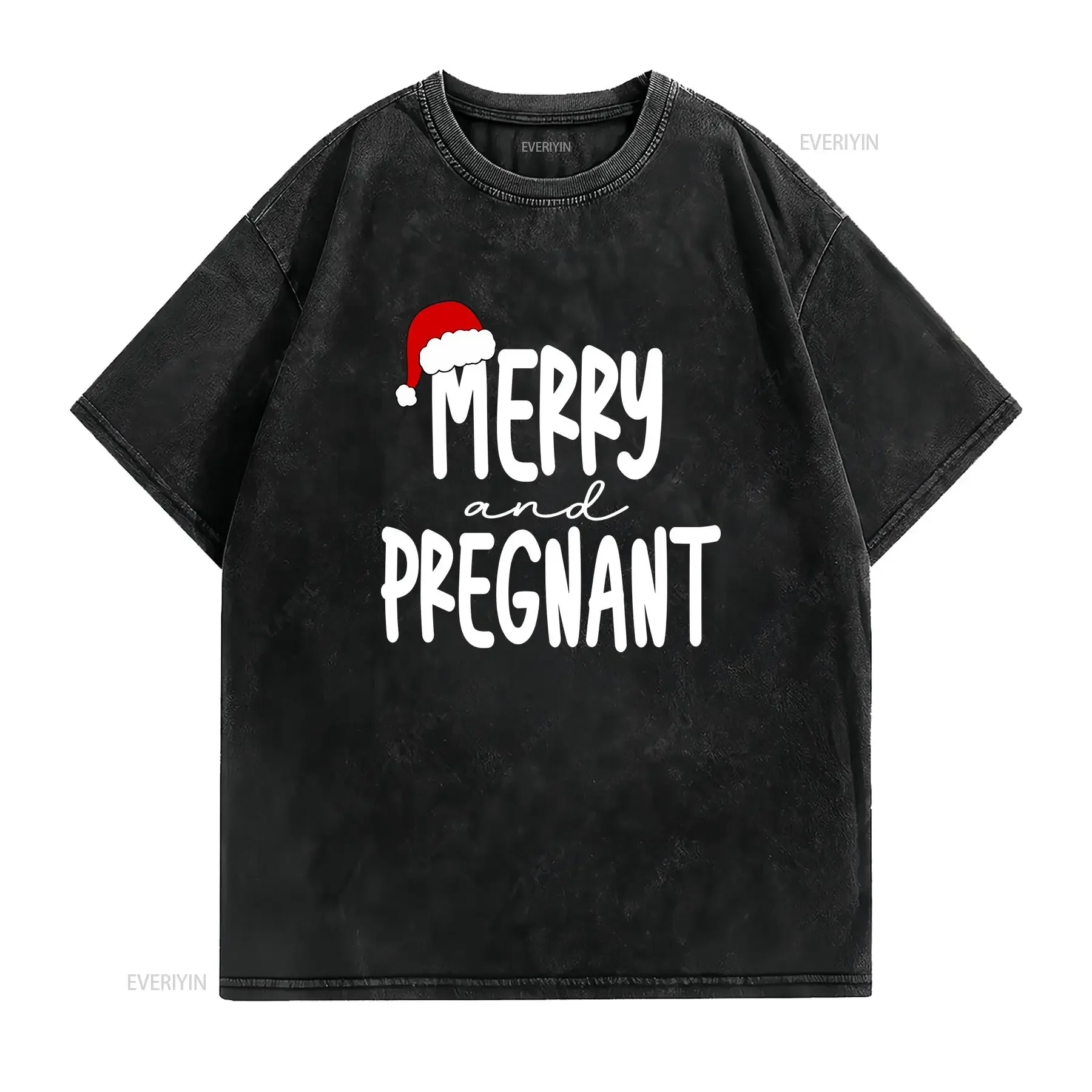 Merry and PregnanT T Shirt Pregnancy AnnouncemenT Maternity Christmas Funny vintage Washed Stretched Top For Everyday Wear