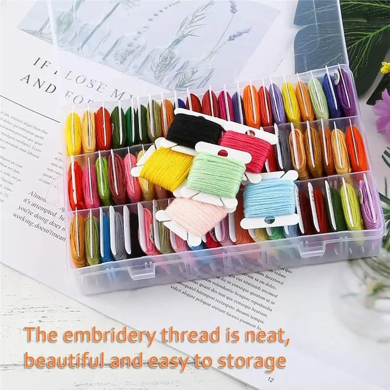 Embroidery Floss Organizer Box Tools-120 Floss Bobbins, 1 Removable 36 Compartments, Includes Bobbin Winder And Stickers