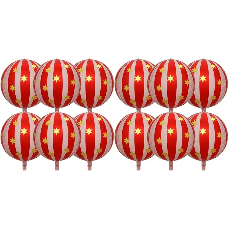 12 PCS Jumbo 22 Inch 4D Stripe Foil Balloons Star Balloon Foil Kids Birthday Party Decoration Red+White-N37R