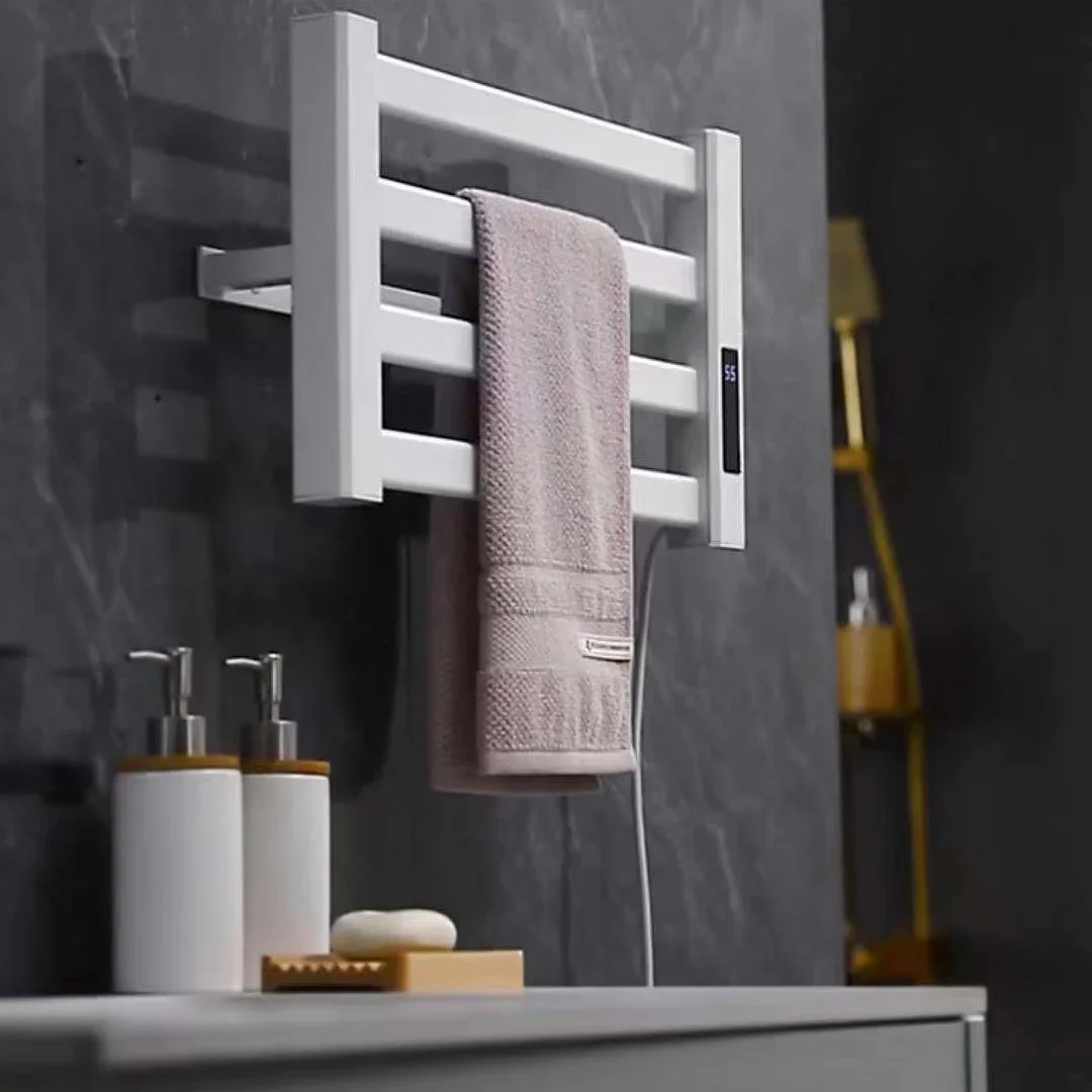 

#r.Bathroom Black and White Intelligent Digital Display Temperature Adjustable Drying Heating Electric Towel Rack