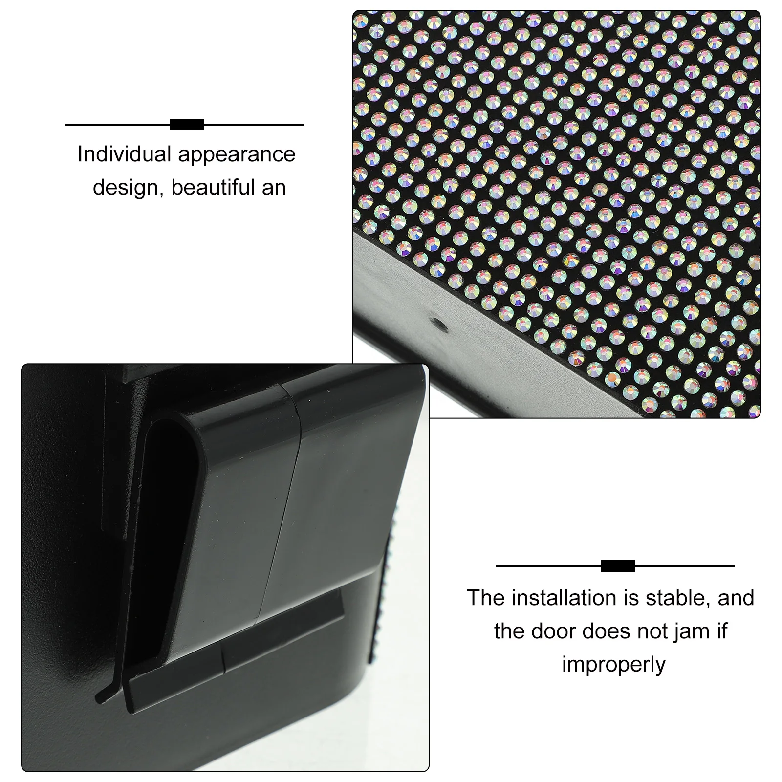 

Bling Garbage Bin for Vehicle Black Trash Bin For Garbage Can For Small Durable Plastic Rhinestone Design Use