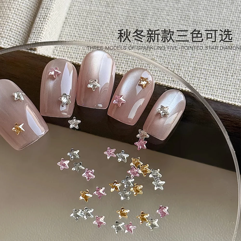 30 Stück 3 mm Mini fünfzackiger Stern Zirkon Nail Art Charms 3D funkelnde gemischte flache Rückseite Pentagramm Nagel Strass DIY Winter Dekor – Detail 4