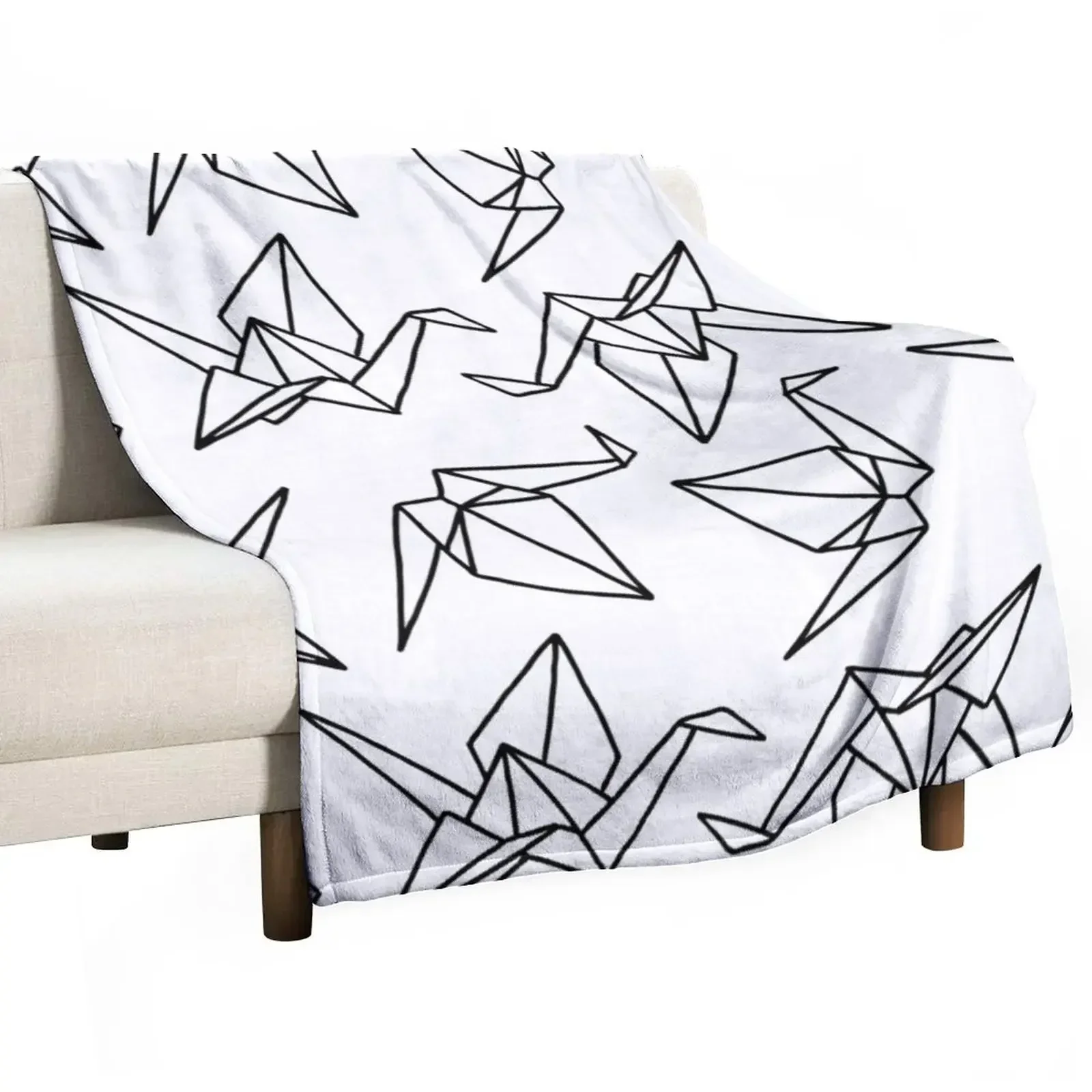 

Origami Cranes || Paper Folding || Black and White || Birds Throw Blanket Personalized Gift Thins Bed covers Nap Blankets