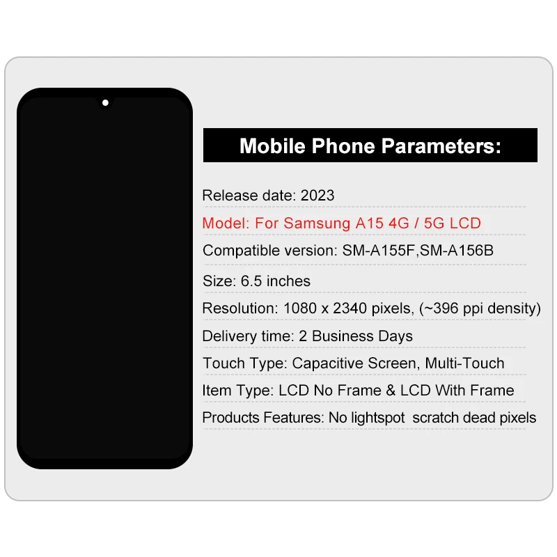 6.5'' Display For Samsung A15 4G SM-A155F Display Digital Touch Screen with Frame For A15 5G SM-A156B LCD Display Replacement
