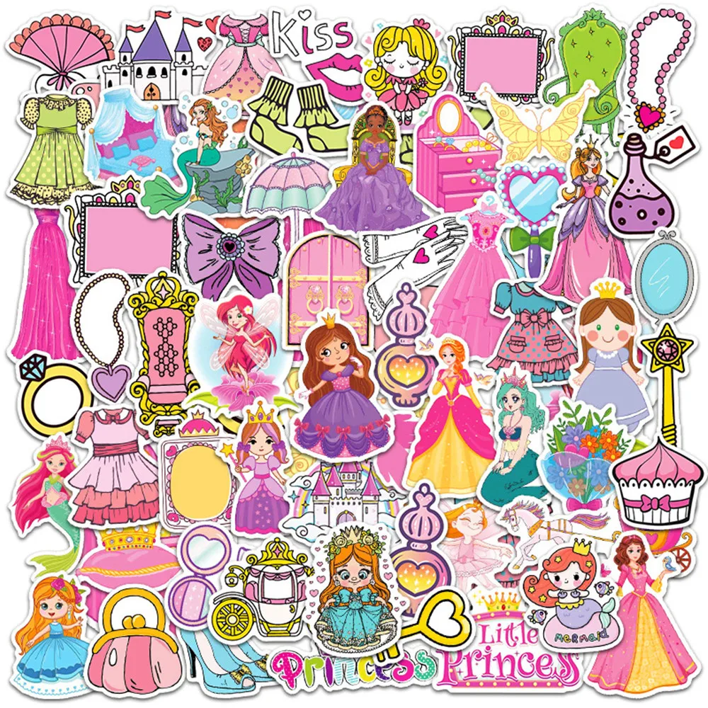 70PCS Cute Princess Stickers for Girls Princess Stickers for Laptop Cartoon Fairy Tale Princess Stickers Vinyl Princess Stickers