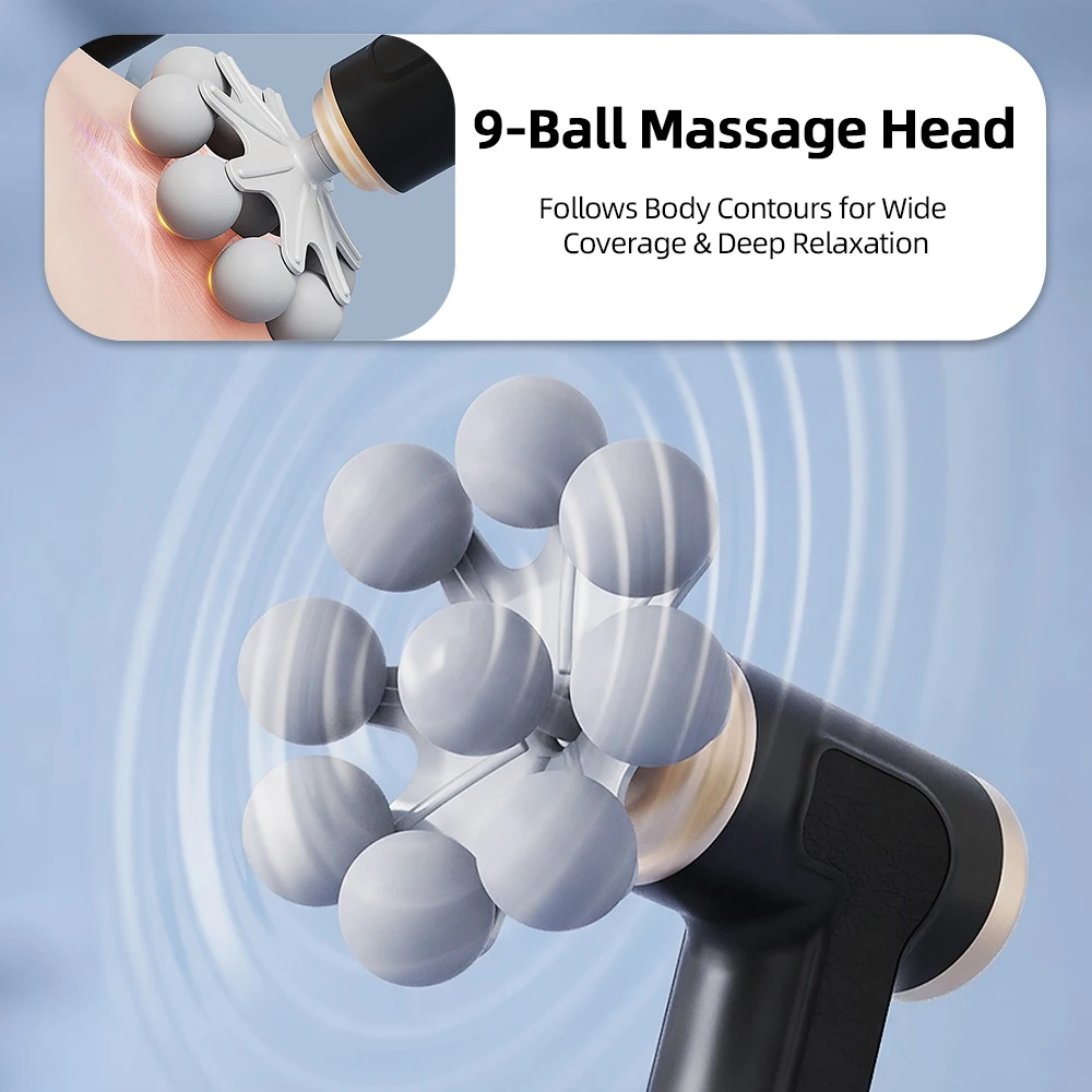 2-in-1 Long&Short Handle Fascia Gun Cordless Deep Tissue Massage Gun 9 Heads Powerful Percussion Massager for Muscle Relaxation view 3