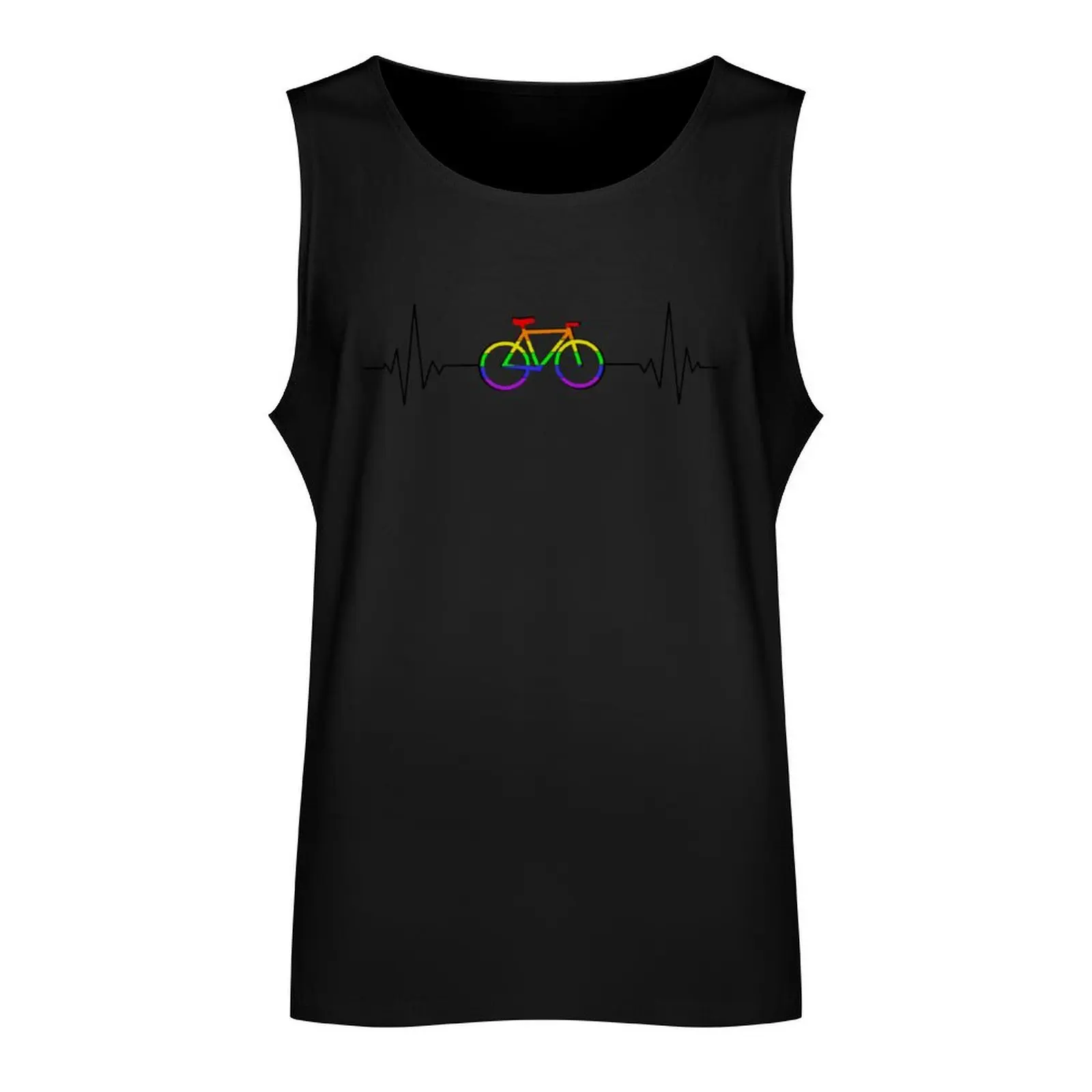 Heart Beat Bike Rainbow (Gray Background) Tank Top t shirt gym summer Men's tops Men's gym clothing Male clothes