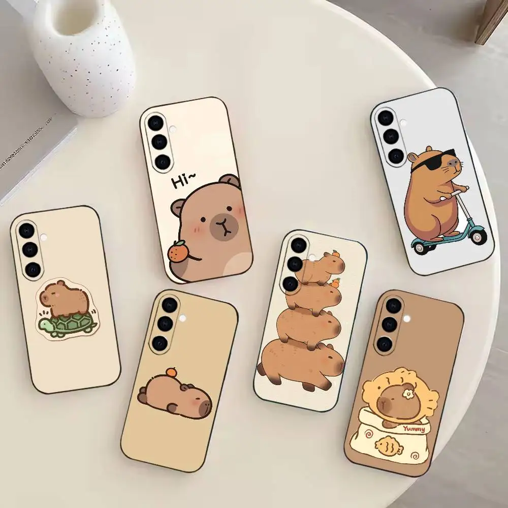 Bonita funda de teléfono con dibujos de capibara para Samsung GalaxyA13,21s,22,31,32,52,53,71,72,73, funda negra suave