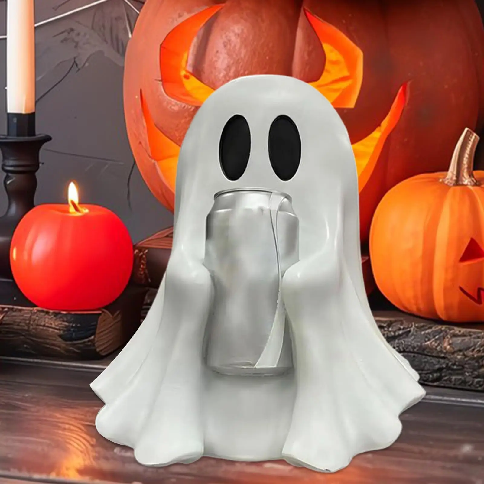 Halloween Ghost Statues Decorations Halloween Can Holder Ghost Resin Decorations Festive Sculpture for Home Table Workplace