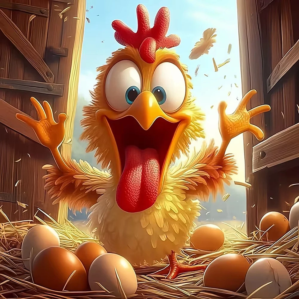 

DIY Cartoon Excited Chicken Jigsaw Puzzle, Funny Farm Hen with Eggs in Coop, Cheerful Perfect for Home Decor and Gifting