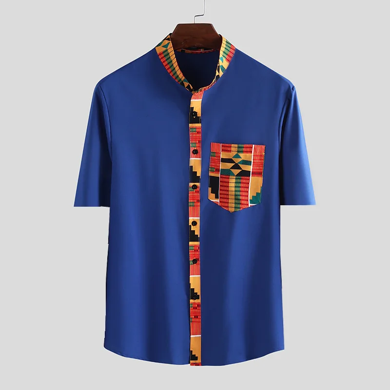 

Мужская одежда Bla rican в этническом стиле с принтом irt Summer ort Sve round Ne Stand Fit, одежда с традиционным узором Faion