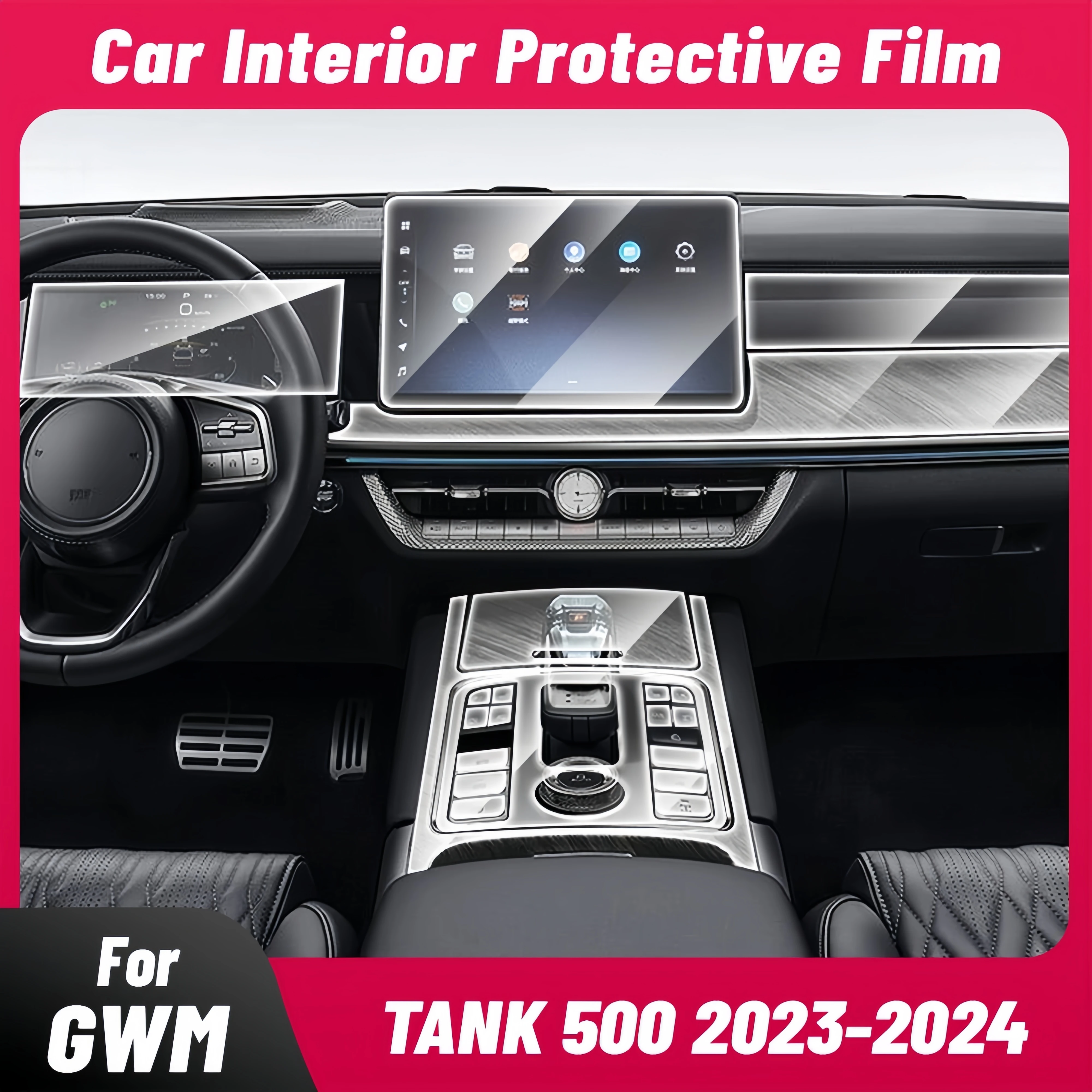 Film protecteur TPU anti-rayures pour console centrale, tableau de bord et navigation de l'intérieur de voiture pour GWM TANK 500 2023 2024 2025