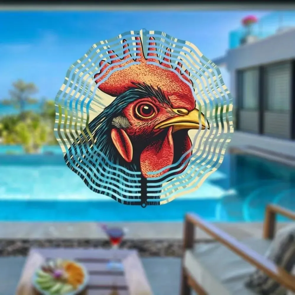 Rustic Rooster Whirlwind: Metal Kinetic Wind Chime — Scarecrow-Inspired Bird Deterrent for Farmhouse Gardens
