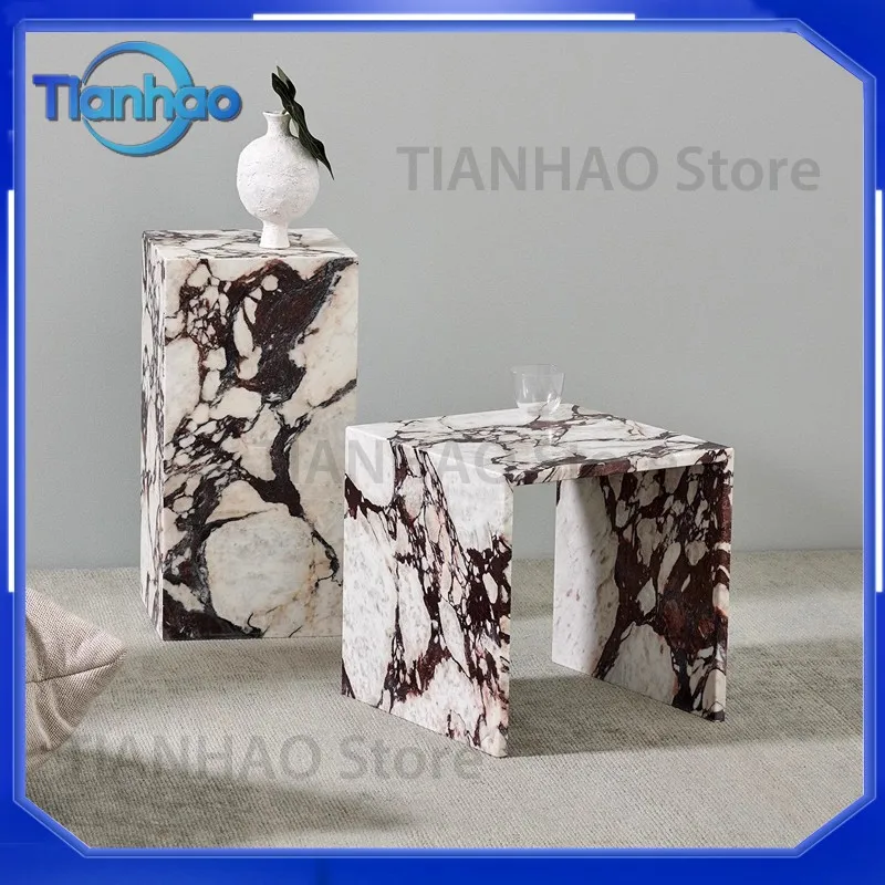Round Coffee Table for Italian Designer Style Wabi-Sabi Living Room Imported Travertine Side Table for Hotel Lobby or Airbnb