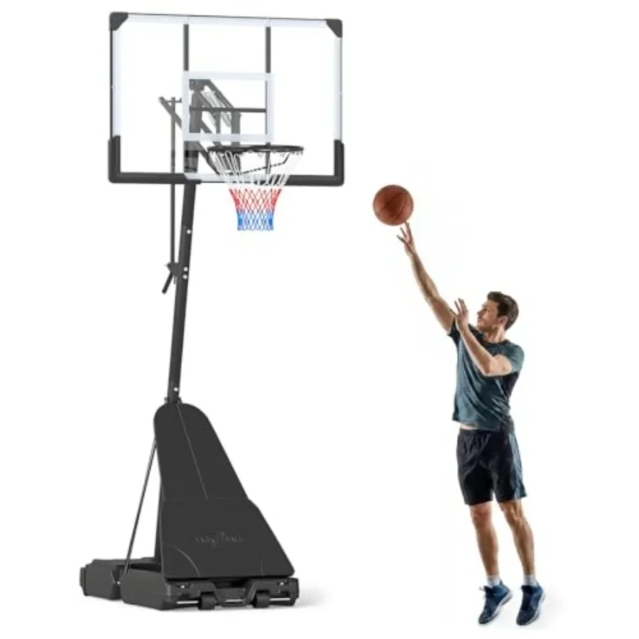 Outdoor basketball hoop: 8-10 ft height adjustable portable goal system with 44-inch PC shatterproof backboard, rebound plate,