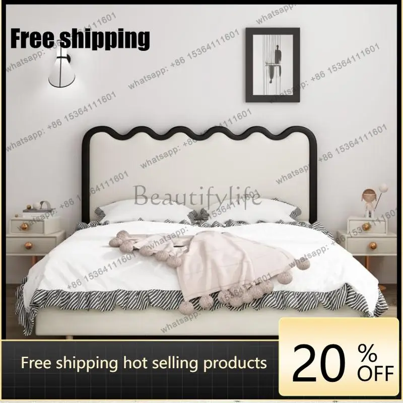 LJY French cream wind ripple leather bed light luxury small apartment wabi sandy wind ins