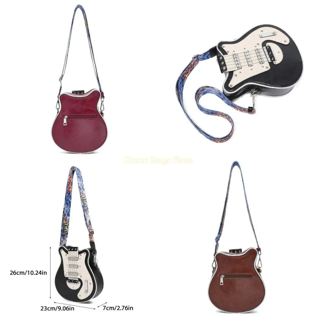 

X90D Trendy PU Leather Crossbody Bag in Guitar Shoulder Bag with Adjustable Strap Suitable for Student and Band Members