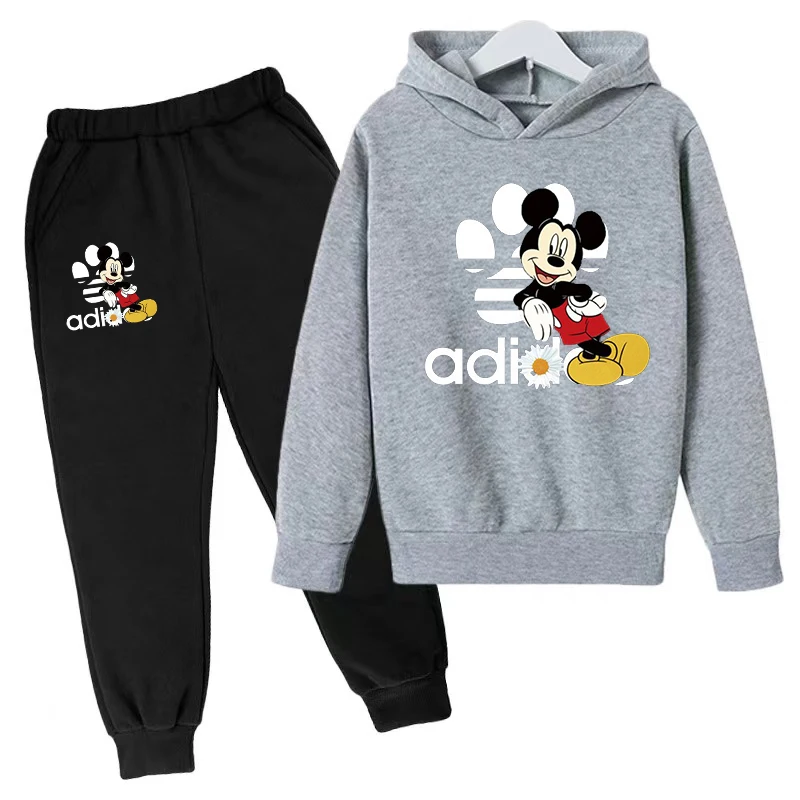 Kids Hoodie Mickey Mouse Print Sweatshirt +Pants Boys Girls Toddler 3-12Y Pretty Girls Clothes Pullover Sport Fashion Casual Set