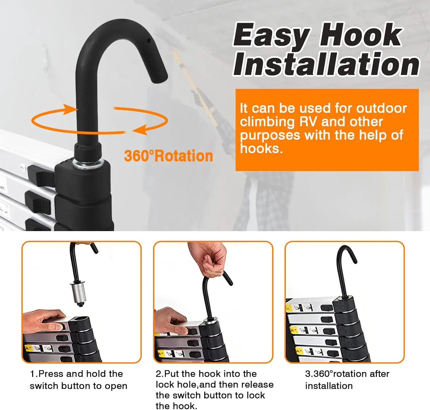 Telescoping Ladder 20.3FT 6.2M Extension Tall Loft Ladder with Hooks Slow Down Design Extendable Ladders Portable for Household