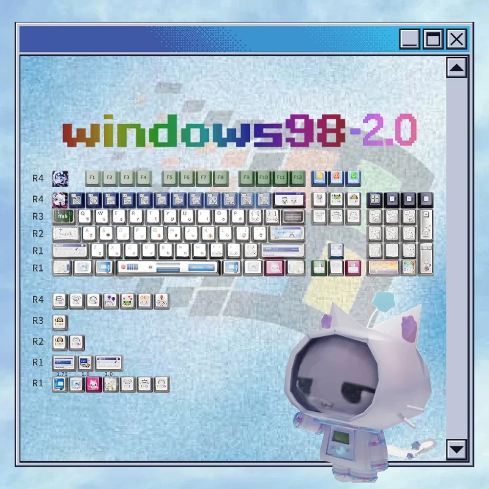 PBT Style Keycap Set Windows 98 Retro Theme Gaming Keyboard Keycaps Metal Paint Cherry Profile Transparent PC Custom Key Caps