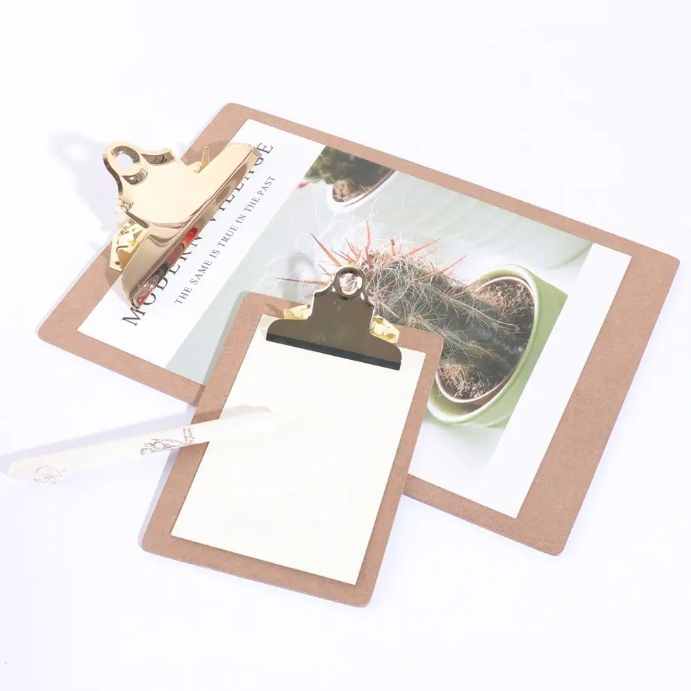 3 Sizes Wood Color Folder Portable Stationery Supplies Wood Clipboard Golden Metal Clip Notes Ticket Holder Office School view 3