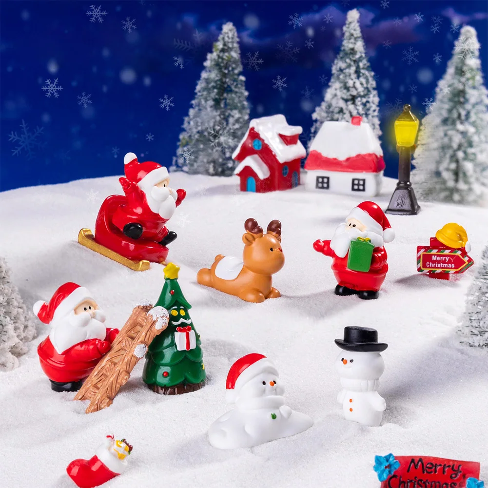 Adornos en miniatura de Navidad, árboles de Navidad, muñeco de nieve, estatuillas de Papá Noel, Mini decoración de micropaisaje de resina para suministros de fiesta de navidad