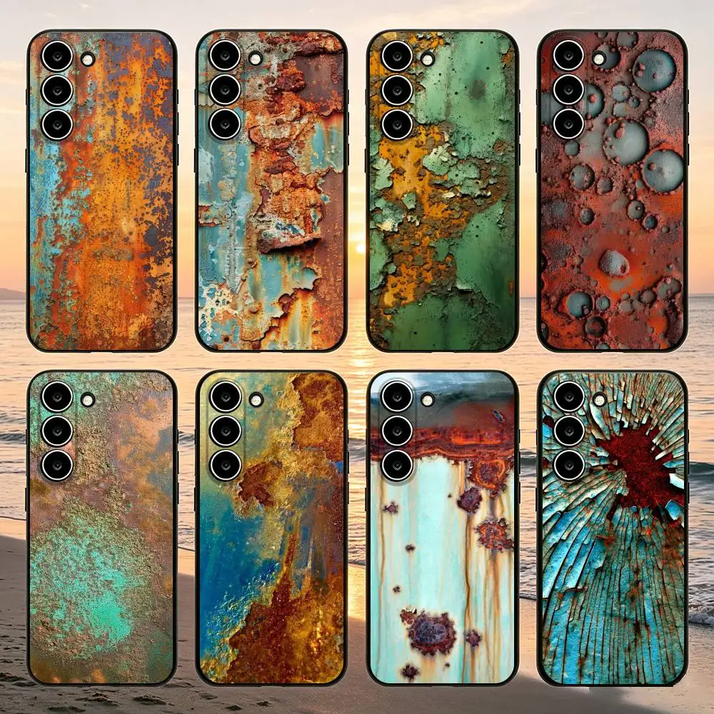 R-Retro Rust Pattern Phone Case For Samsung Galaxy A52 A42 A32 A22 A12 A02S A72 A73 A51 A41 A31 A21S A71 A30S Black Cover
