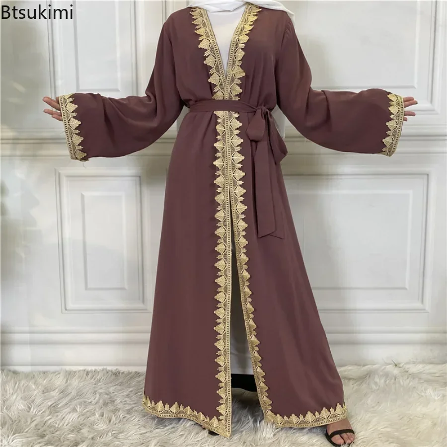 Imagem -03 - Ramadan Elegante Oração Muçulmano Aberto Abaya Vestidos Robe Longue Vestido Feminino Dubai Turquia Islam Vestido Longo Kaftans Femme Vestidos