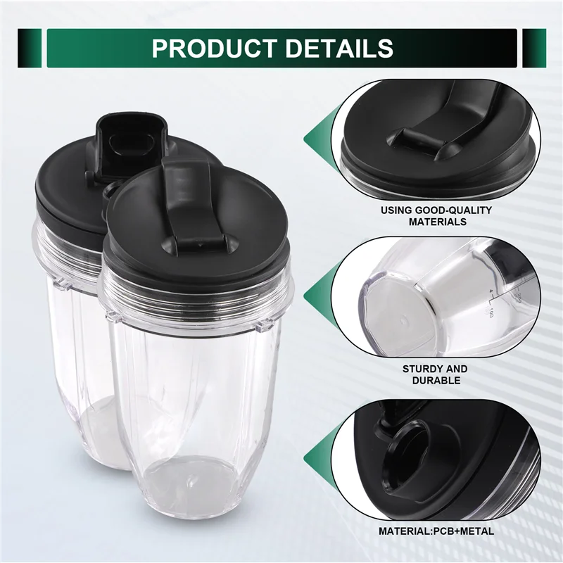 ABKR-For Nutri Ninja 18 Oz Cup With 2 Sealing Caps, Suitable For 900W/1000W NINJA Juicer Series Blender (2 Pack)