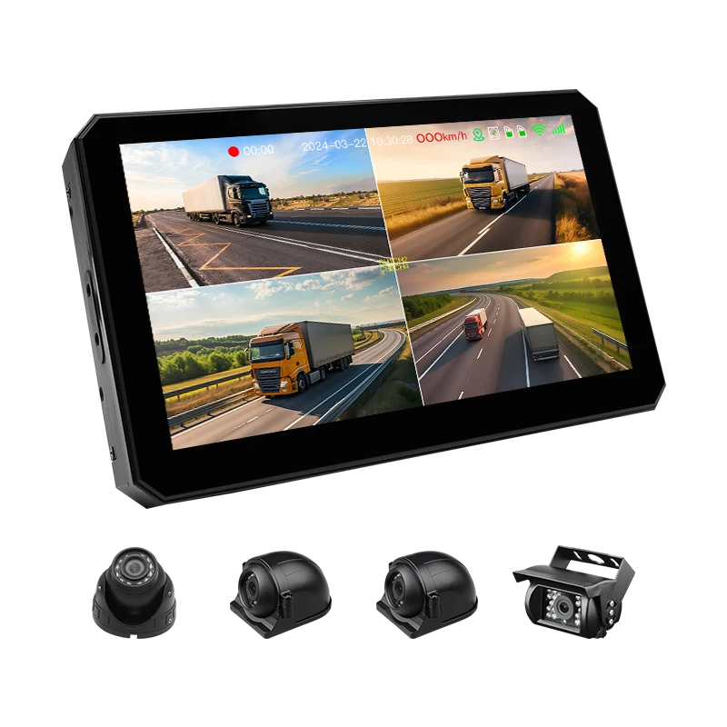 SD/HDD Touch 10.1 Inch 4CH Blind Spot BSD Alarm Truck Bus RV Onboard DVR Monitor with AHD 1080P Parking Backup Rear Cameras