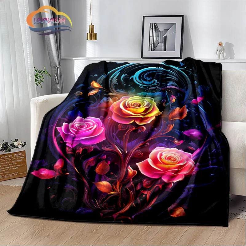 3D Printing Colored floral Rose flower Peony  Blanket Soft Comfortable Home Decorate Bedroom Living Room Sofa Bed Blankets