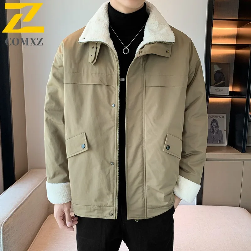 

COMXZ Мужская зимняя куртка с воротником-стойкой, лыжная теплая зимняя приключенческая хлопковая стеганая куртка, уличный вид, ветрозащитная дизайнерская стеганая куртка