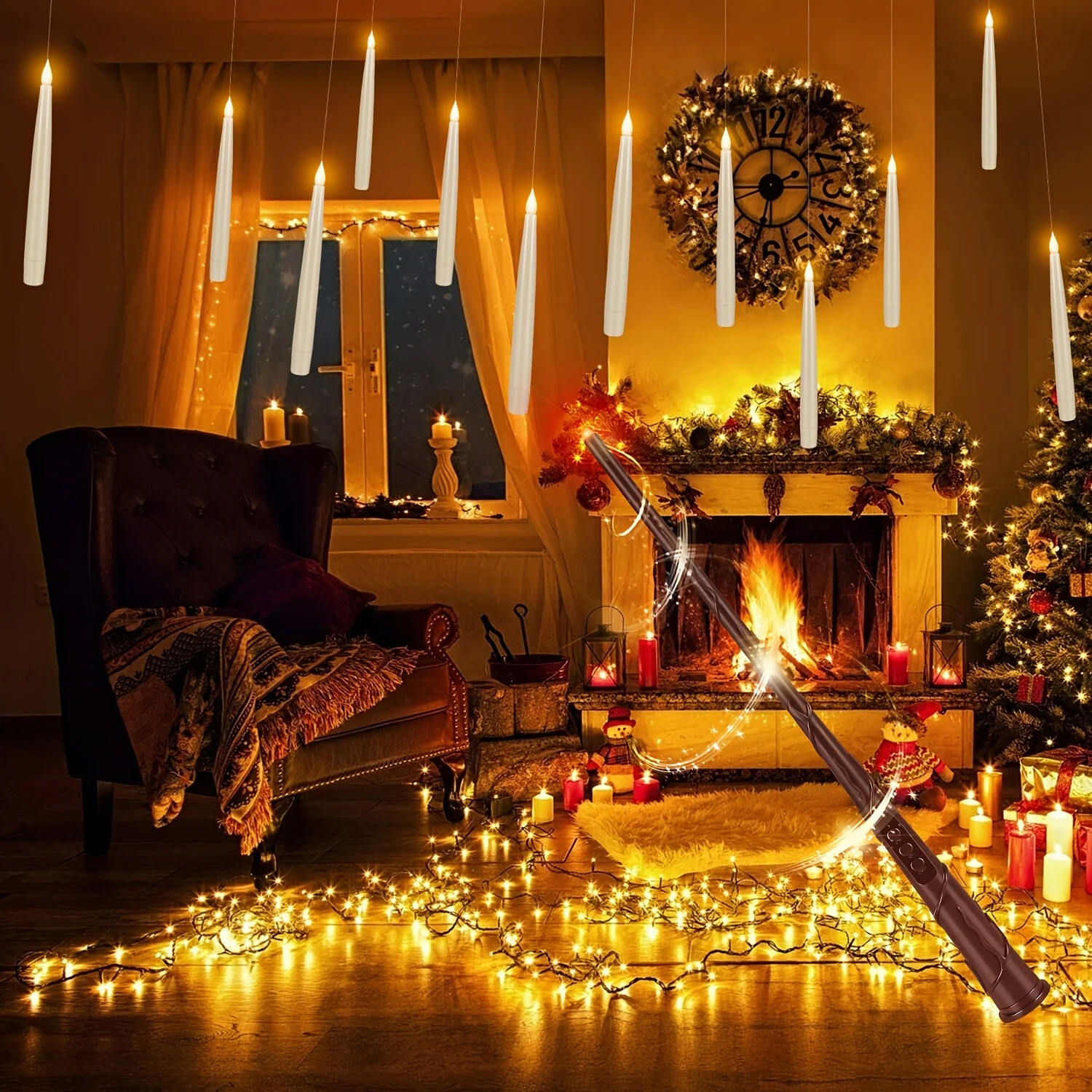 

48pcs Magical Flying Candles, Along with 4 Wands, Are Easy to Set Up And Use. The Light Effects Managed by The Wands Produce an Enchanting Chandelier Atmosphere, Ideal for Halloween, Birthday Celebrations, And Wizard-Themed Occasions